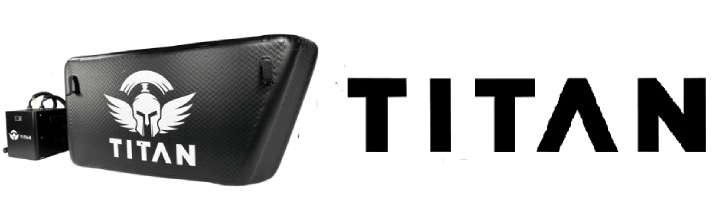 “Titan Triumph XL cold plunge system—black drop-stitch tub with connected chiller—beside the large TITAN logo.”