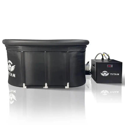 Titan Bravo XL cold plunge with water chiller, extra large portable tub, 37°F digital display, insulated hoses and 20 micron inline filter